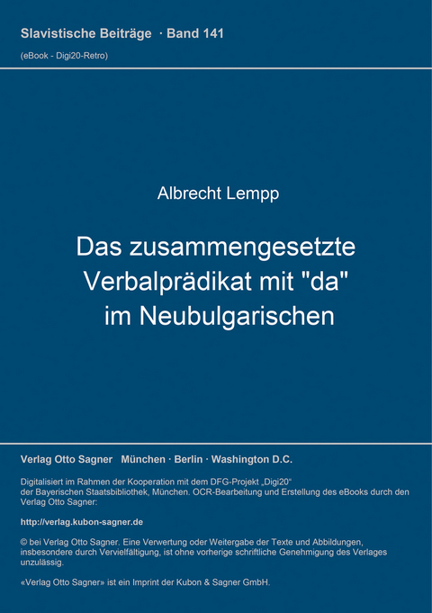 Das zusammengesetzte Verbalprädikat mit "da" im Neubulgarischen - Albrecht Lempp