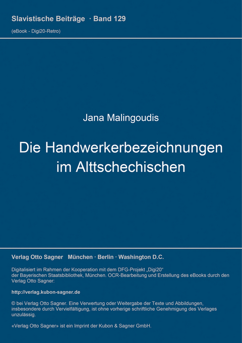 Die Handwerkerbezeichnungen im Alttschechischen - Jana Malingoudis