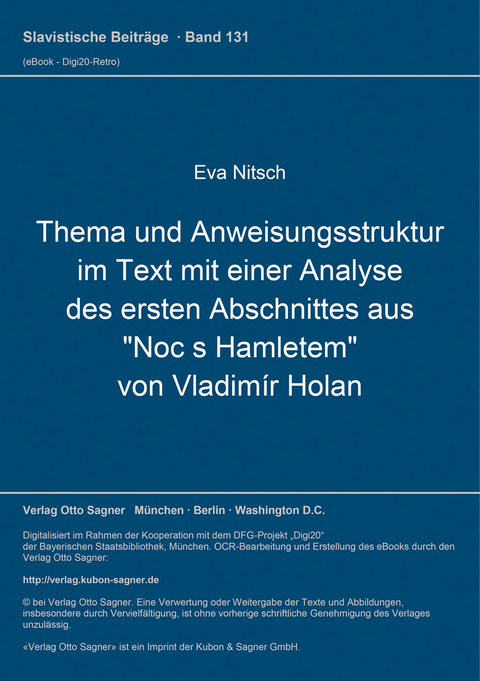 Thema und Anweisungsstruktur im Text mit einer Analyse des ersten Abschnittes aus "Noc s Hamletem" von Vladimír Holan - Eva Nitsch