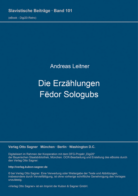 Die Erzählungen Fëdor Sologubs - Andreas Leitner