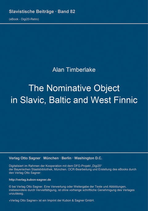 The Nominative Object in Slavic, Baltic, and West Finnic - Alan H. Timberlake