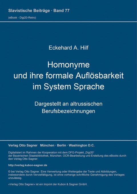 Homonyme und ihre formale Auflösbarkeit im System Sprache - Eckehard A. Hilf