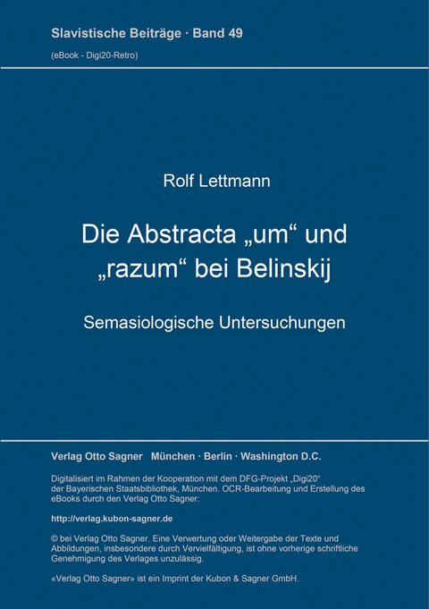 Die Abstracta "um" und "razum" bei Belinskij - Rolf Lettmann