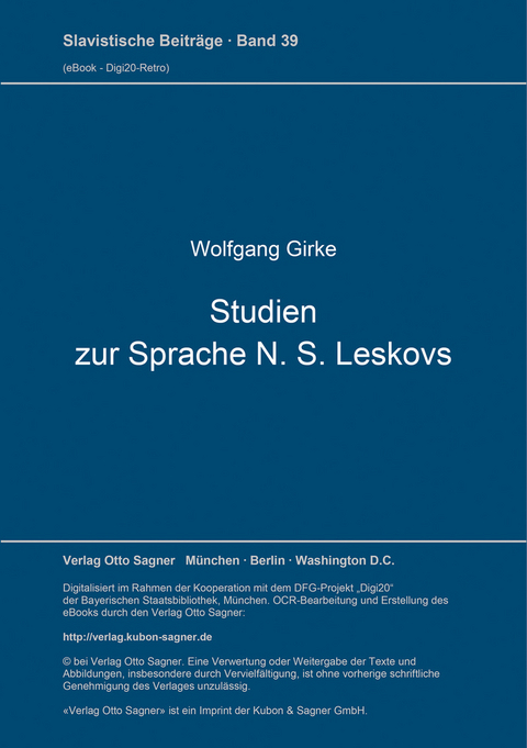 Studien zur Sprache N. S. Leskovs - Wolfgang Girke