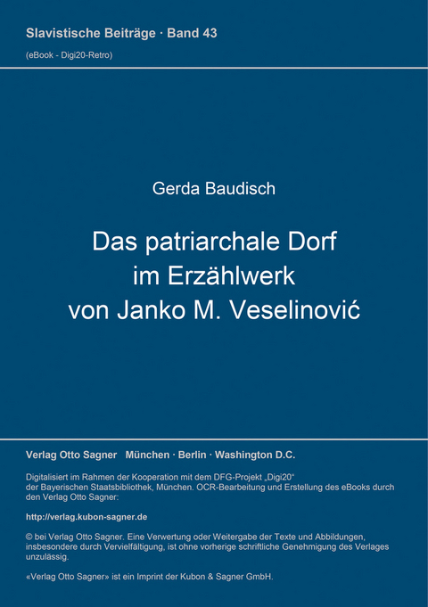 Das patriarchale Dorf im Erzählwerk von Janko M. Veselinović - Gerda Baudisch