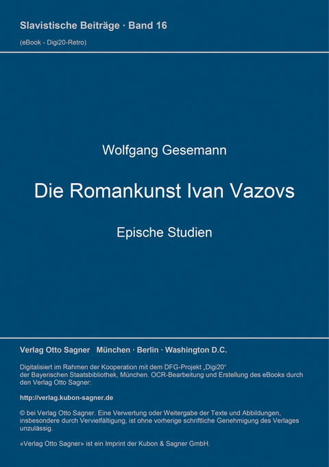 Die Romankunst Ivan Vazovs - Wolfgang Gesemann