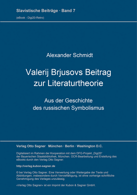 Valerij Brjusovs Beitrag zur Literaturtheorie - Alexander Schmidt