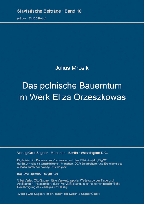 Das polnische Bauerntum im Werk Eliza Orzeszkowas - Julius Mrosik