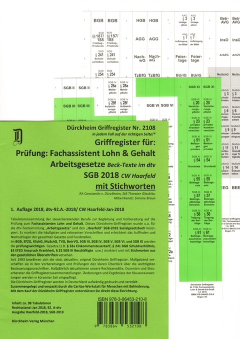 Fachassistent Lohn und Gehalt (ArbR-SGB)/ Dürckheim-Griffregister Nr. 2108 (2018) - Constantin Dürckheim