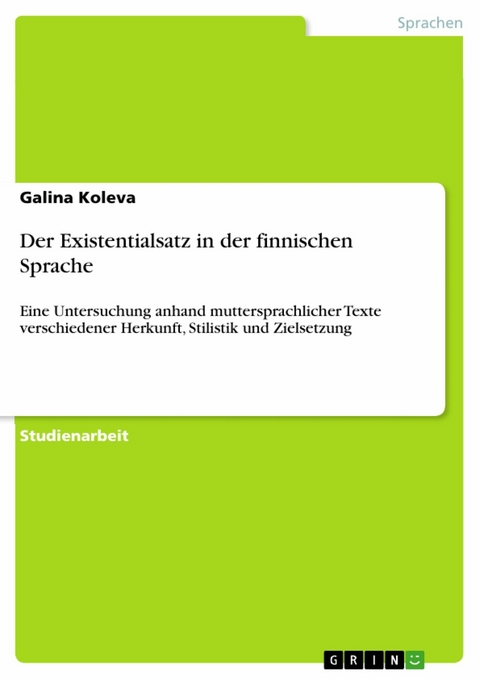 Der Existentialsatz in der finnischen Sprache - Galina Koleva