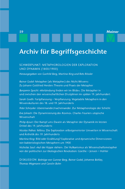 Archiv für Begriffsgeschichte. Band 59: Metaphorologien der Exploration und Dynamik (1800/1900) - 