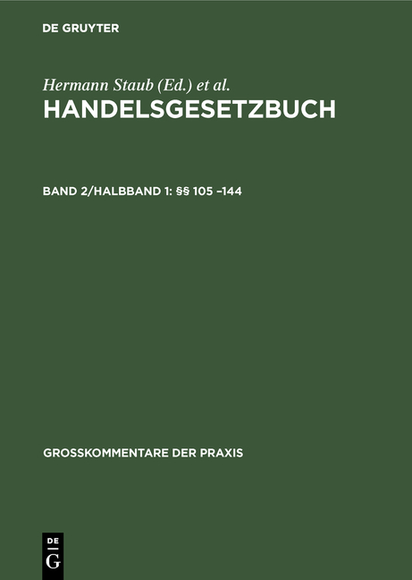 Handelsgesetzbuch / §§ 105 –144 - Dieter Brüggemann