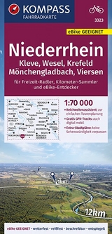 KOMPASS Fahrradkarte Niederrhein, Kleve, Wesel, Krefeld, Mönchengladbach, Viersen 1:70.000, FK 3323 - KOMPASS-Karten GmbH