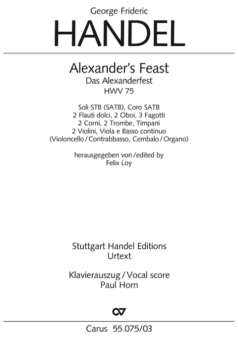 Alexander's Feast (Klavierauszug) - Georg Friedrich Händel