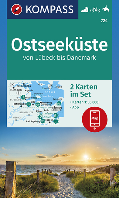 KOMPASS Wanderkarte Ostseeküste von Lübeck bis Dänemark - 