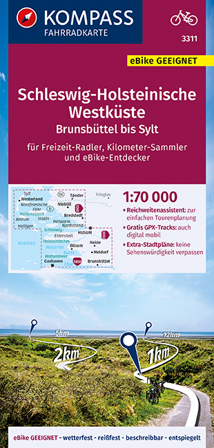 KOMPASS Fahrradkarte Schleswig-Holsteinische Westküste, Brunsbüttel bis Sylt 1:70.000, FK 3311 - 