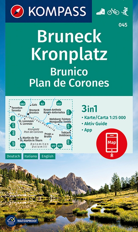 KOMPASS Wanderkarte 045 Bruneck, Kronplatz Brunico Plan de Corones 1:25.000