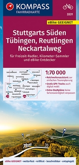 KOMPASS Fahrradkarte 3331 Stuttgarts Süden, Tübingen, Reutlingen, Neckartalweg 1:70.000