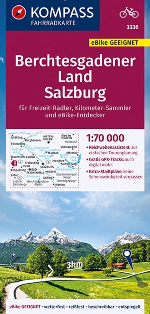 KOMPASS Fahrradkarte 3336 Berchtesgadener Land, Salzburg 1:70.000