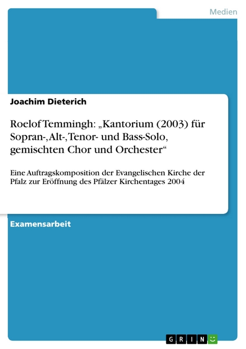 Roelof Temmingh: 'Kantorium (2003) für Sopran-, Alt-, Tenor- und Bass-Solo, gemischten Chor und Orchester' -  Joachim Dieterich