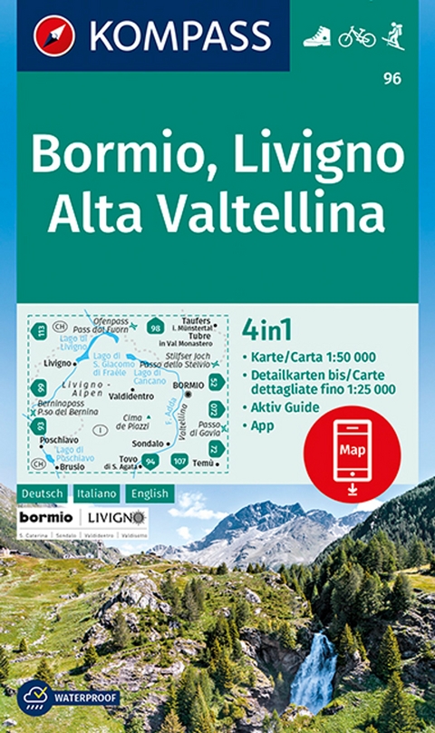 KOMPASS Wanderkarte 96 Bormio, Livigno, Alta Valtellina