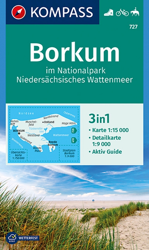 KOMPASS Wanderkarte 727 Borkum im Nationalpark Niedersächsisches Wattenmeer 1:15.000