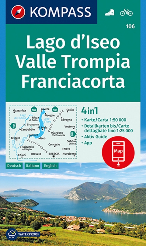 KOMPASS Wanderkarte 106 Lago d'Iseo, Valle Trompia, Franciacorta