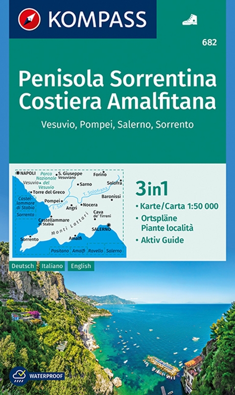 KOMPASS Wanderkarte 682 Penisola Sorrentina, Costiera Amalfitana, Vesuvio, Pompei, Salerno, Sorrento 1:50.000