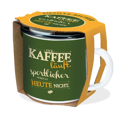 Emaille-Becher "Kaffee läuft" 300ml