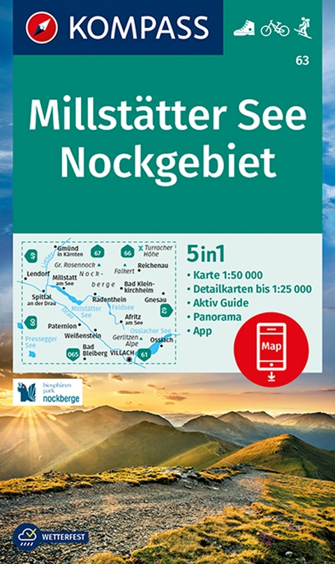 KOMPASS Wanderkarte 63 Millstätter See, Nockgebiet 1:50.000