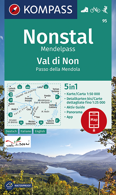 KOMPASS Wanderkarte Nonstal, Mendelpass, Val di Non, Passo della Mendola - 