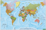 Wandkarte: Die Welt, Poster 1:35.000.000, Metallbestäbt in Rolle