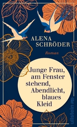 Junge Frau, am Fenster stehend, Abendlicht, blaues Kleid - Alena Schröder