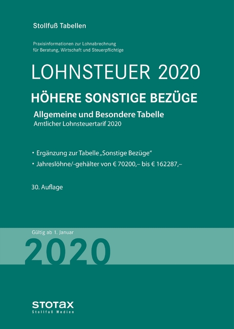 Tabelle, Lohnsteuer 2020 Höhere Sonstige Bezüge