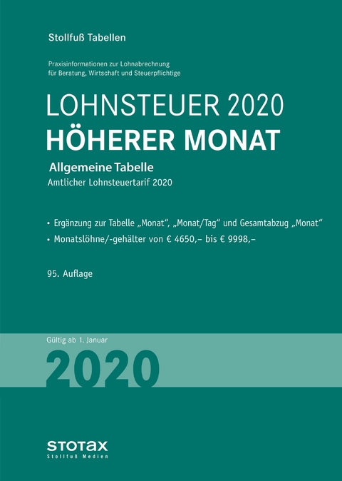 Tabelle, Lohnsteuer 2020 Höherer Monat