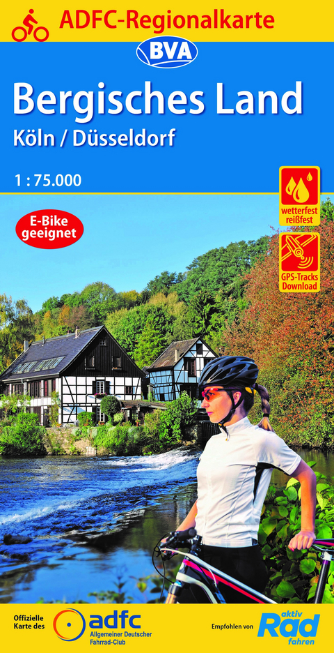 ADFC-Regionalkarte Bergisches Land Köln/Düsseldorf, 1:75.000, mit Tagestourenvorschlägen, reiß- und wetterfest, E-Bike-geeignet, GPS-Tracks Download