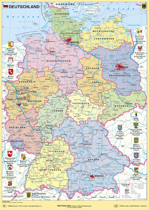 Deutschland politisch mit Bundesländerwappen - Heinrich Stiefel