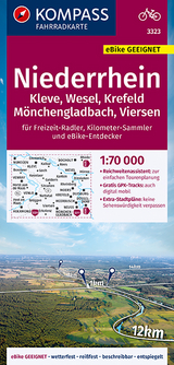 KOMPASS Fahrradkarte Niederrhein, Kleve, Wesel, Krefeld, Mönchengladbach, Viersen 1:70.000, FK 3323 - 