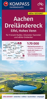 KOMPASS Fahrradkarte 3324 Aachen, Dreiländereck, Eifel, Hohes Venn mit Knotenpunkten 1:70.000 - 