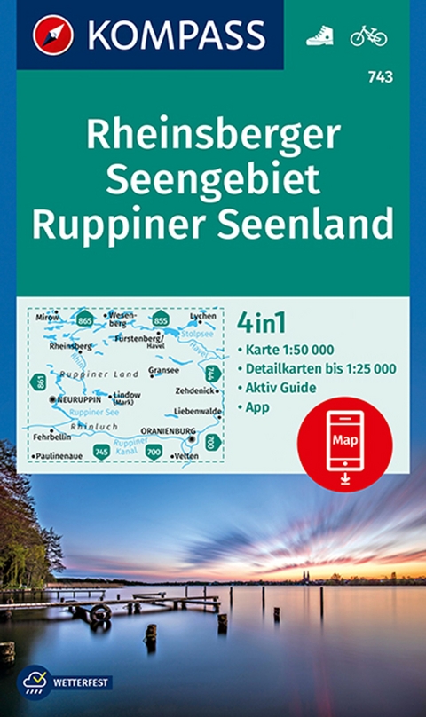 KOMPASS Wanderkarte 743 Rheinsberger Seengebiet, Ruppiner Seenland 1:50.000