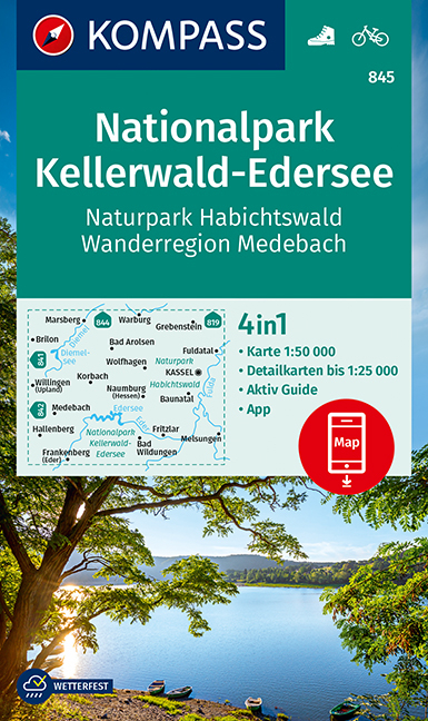 KOMPASS Wanderkarte Nationalpark Kellerwald-Edersee, Naturpark Habichtswald, Wanderregion Medebach - 