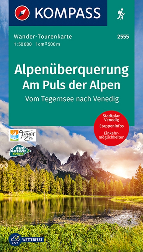 KOMPASS Wander-Tourenkarte Alpenüberquerung, Am Puls der Alpen 1:50.000