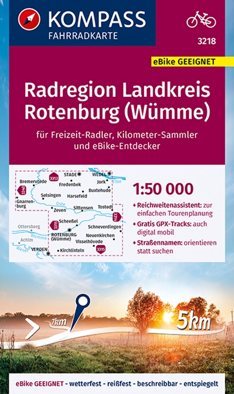 KOMPASS Fahrradkarte 3218 Radregion Landkreis Rotenburg (Wümme) 1:50.000