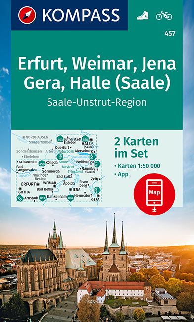 KOMPASS Wanderkarte Erfurt, Weimar, Jena, Gera, Halle (Saale) - 