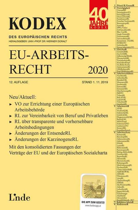 KODEX EU-Arbeitsrecht 2020 - Andreas Schmid, Valerie Dori