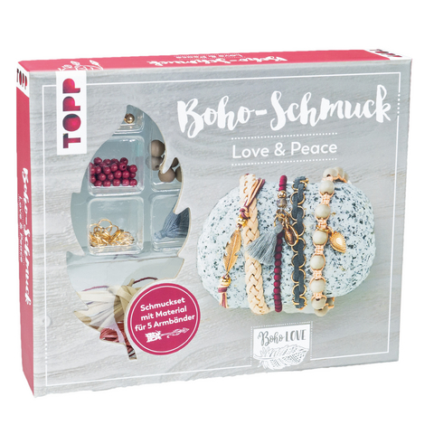 Boho-Schmuckset Love & Peace (Dunkelrot/ Grau) - Elke Eder