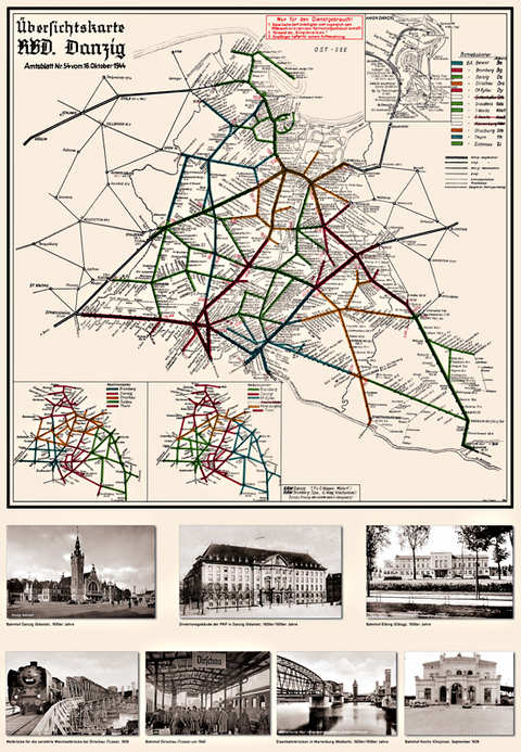 Deutsche Reichsbahn Übersichtskarte RBD Reichsbahndirektion Danzig 1944