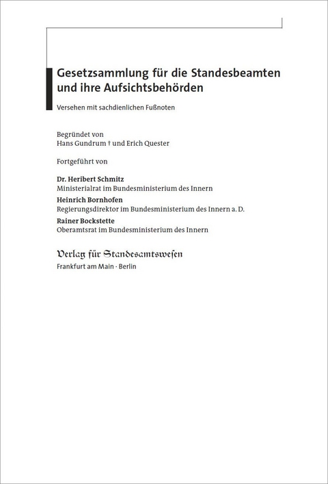 Gesetzsammlung für die Standesbeamten und ihre Aufsichtsbehörden - 