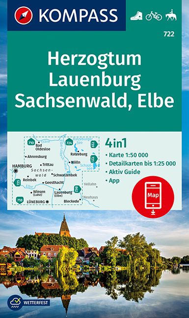 KOMPASS Wanderkarte Herzogtum Lauenburg, Sachsenwald, Elbe - 