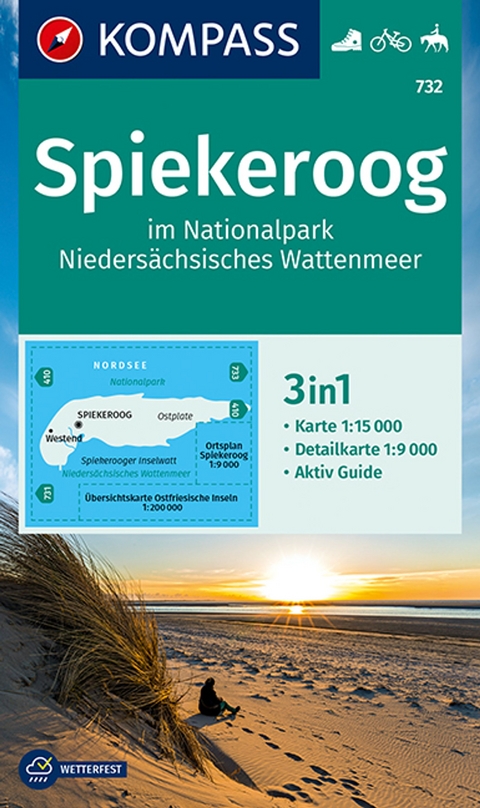 KOMPASS Wanderkarte 732 Spiekeroog im Nationalpark NIedersächsisches Wattenmeer 1:15.000